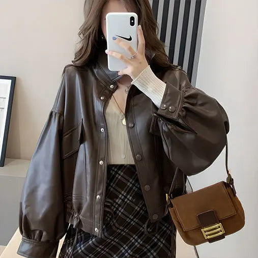 Lapel Leather Jacket – Loose Fit Minimal Rider Style