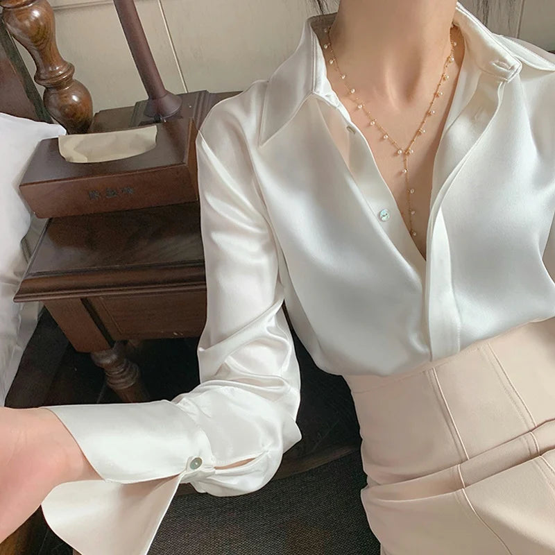 Satin Long Sleeve Blouse – Elegant Office Wear