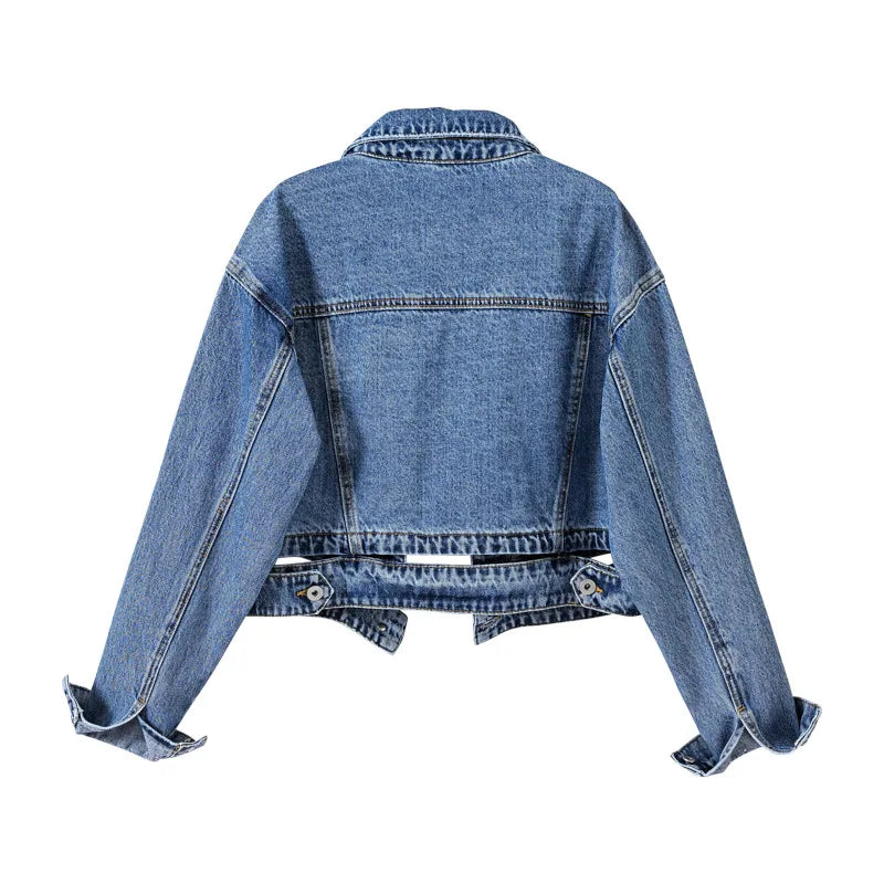 Denim Crop Jacket – Gothic Bomber Style