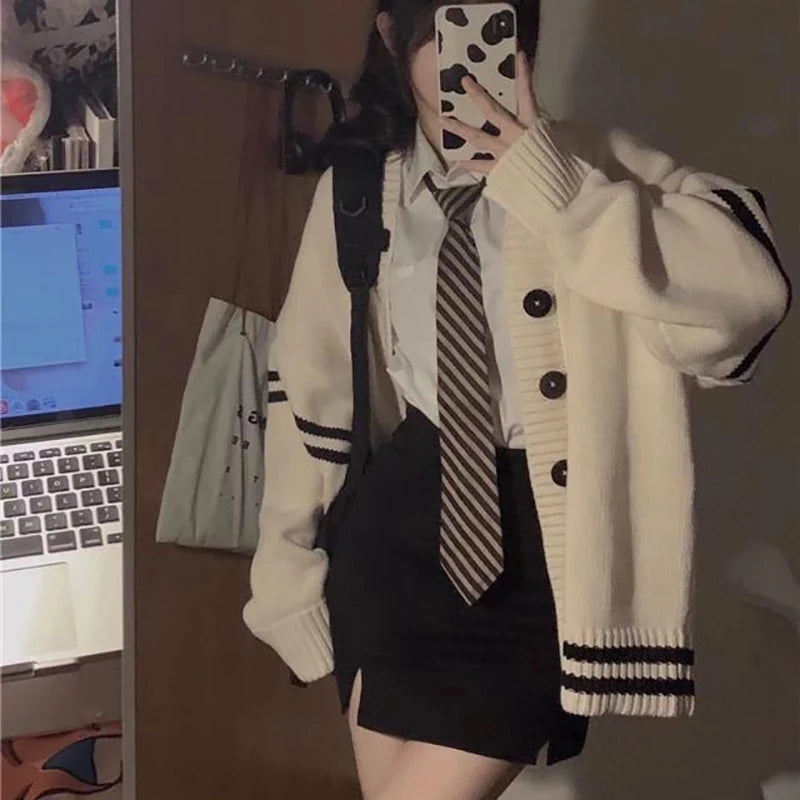 Striped Loose Cardigan – Single Breasted