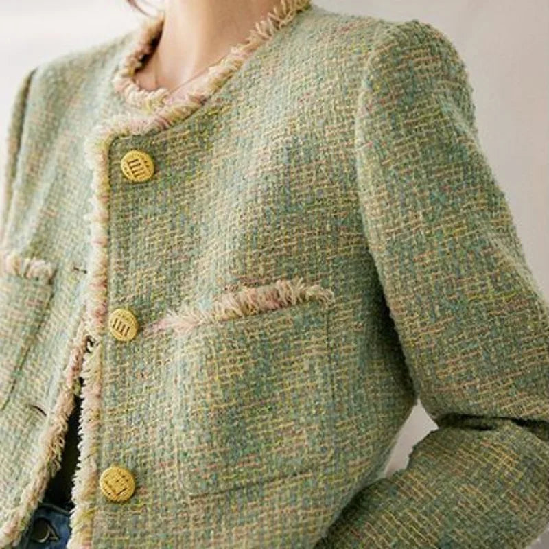 Tweed Green Short Jacket – Chic & Elegant Winter Coat