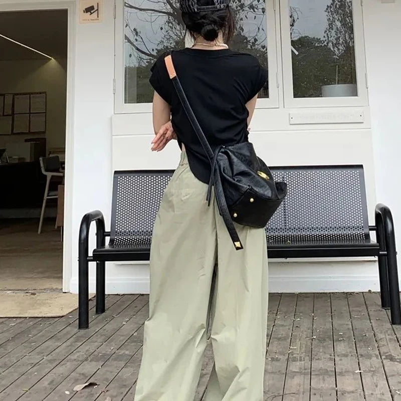 White Oversized Pants – Elastic High Waist Loose Jogging Trousers
