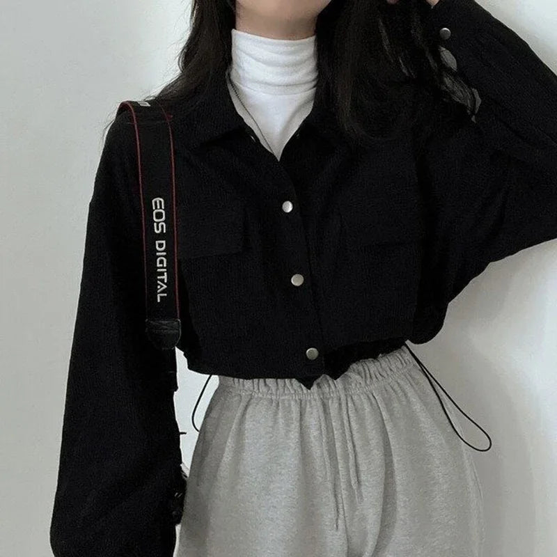 Corduroy Blouse Jacket – Drawstring Short Coat