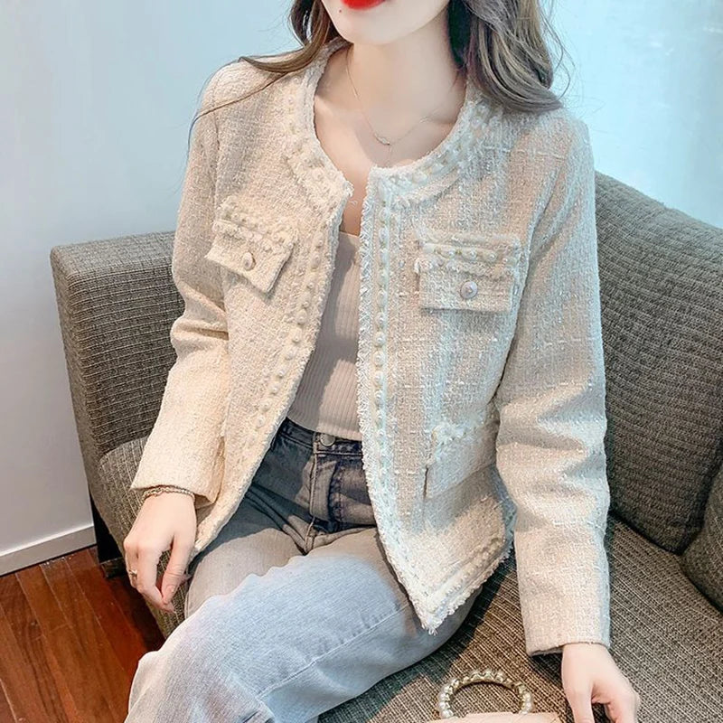 Tweed Crop Jacket – Pearl Button Long Sleeve