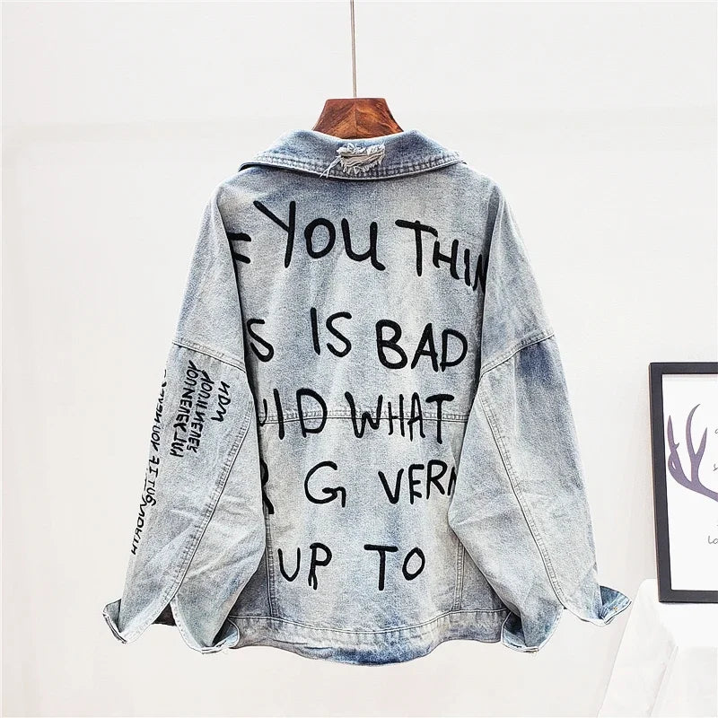 Embroidered Denim Jacket – Long Sleeve Casual Blue Jean Style