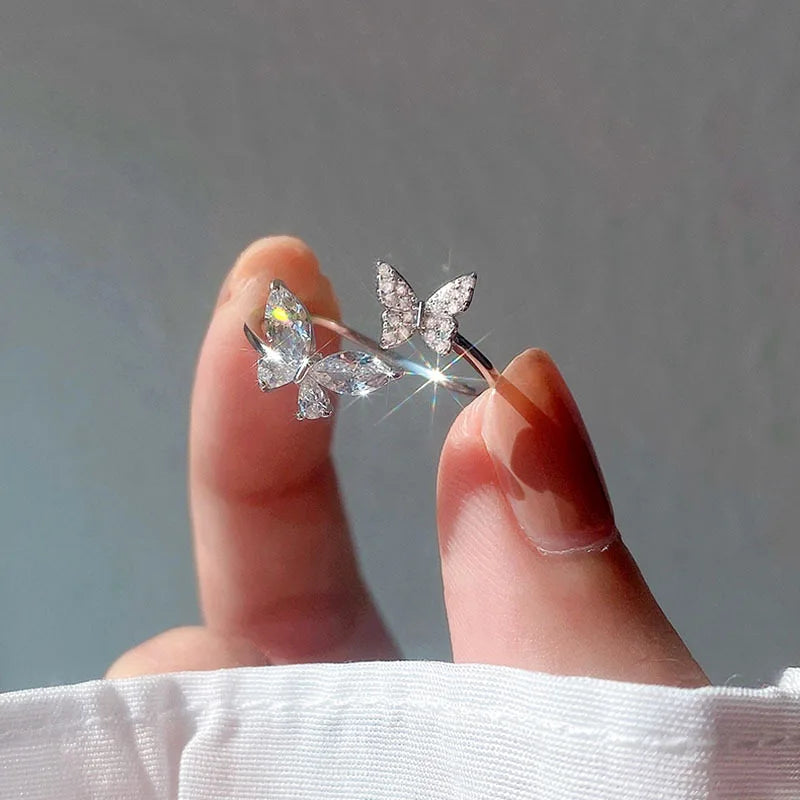 925 Silver Butterfly Zircon Open Ring