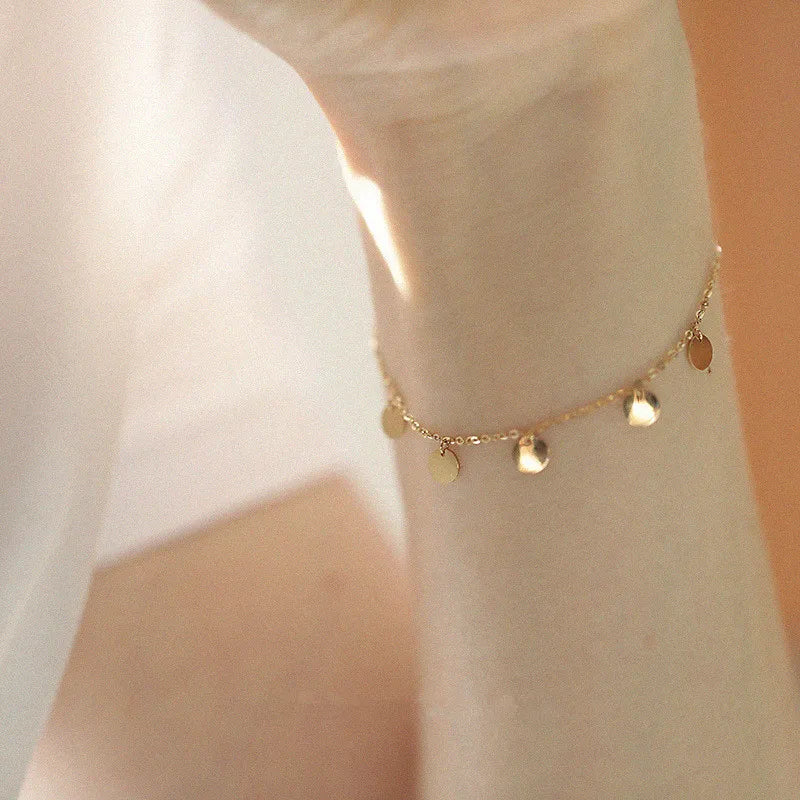 925 Sterling Silver 14K Gold Plated Disc Bracelet