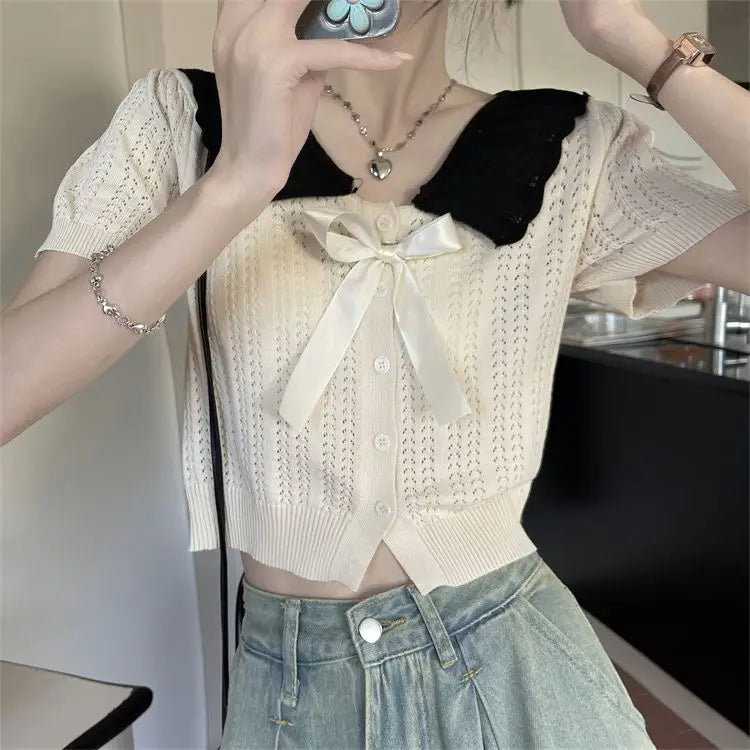 French Doll Knit Cardigan – Short Sleeve Summer Top