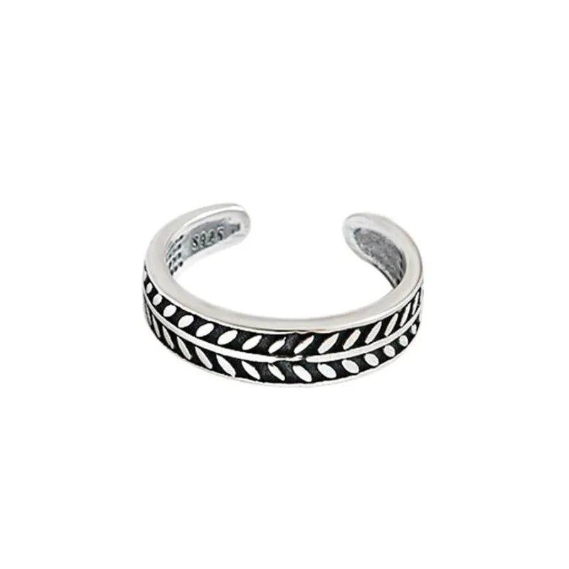 925 Silver Leaf Retro Thai Style Ring