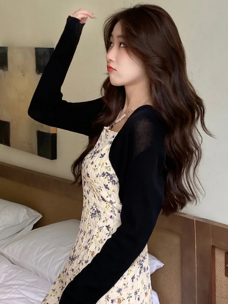 Tie-Up Knit Cardigan – Sexy Long Sleeve Crop Top