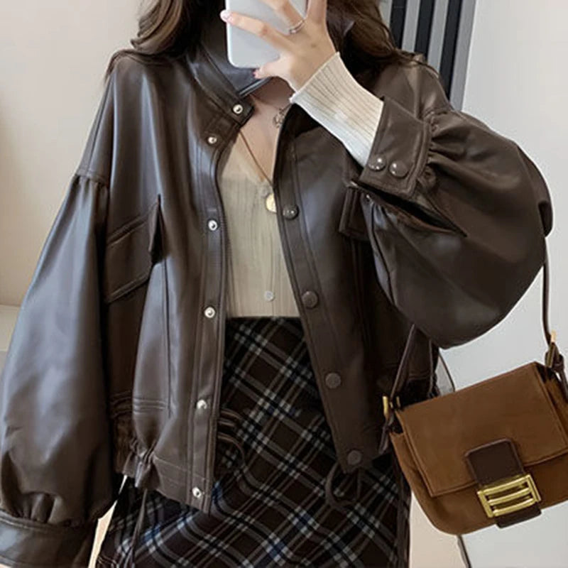 Lapel Leather Jacket – Loose Fit Minimal Rider Style