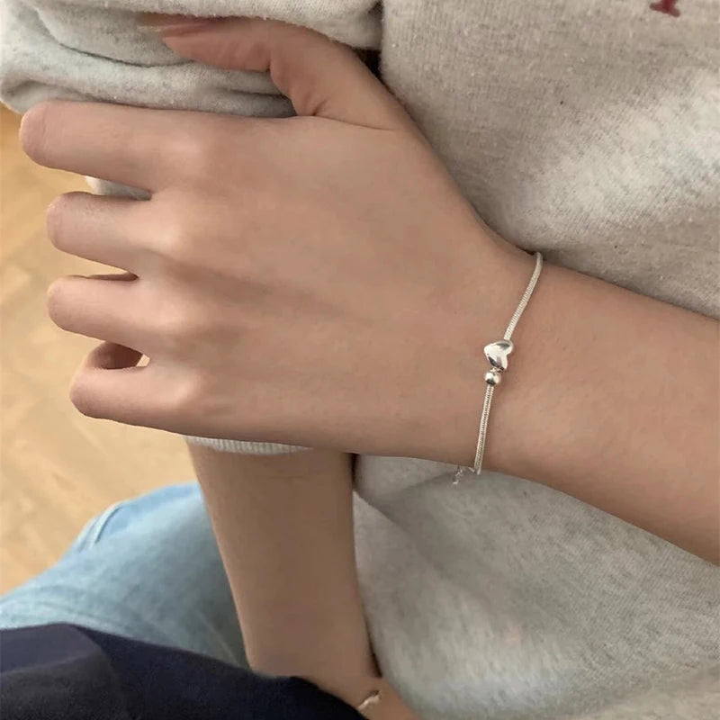 925 Sterling Silver Love Charm Heart Bracelet