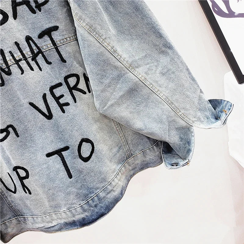 Embroidered Denim Jacket – Long Sleeve Casual Blue Jean Style