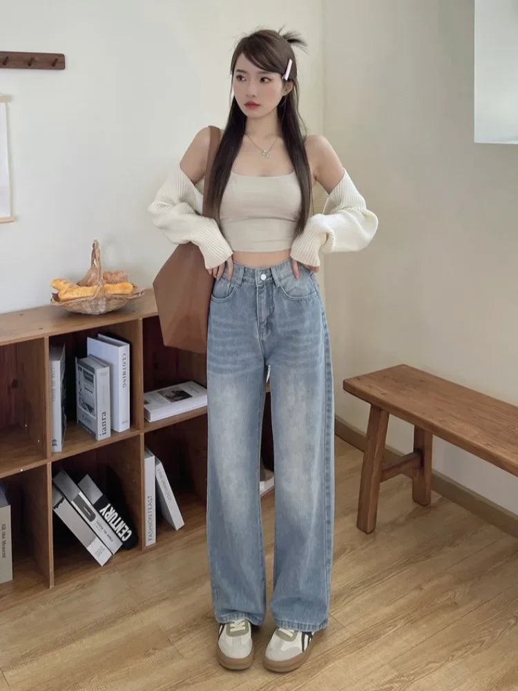 Blue Jeans – Small High Waist Faded Straight Pants