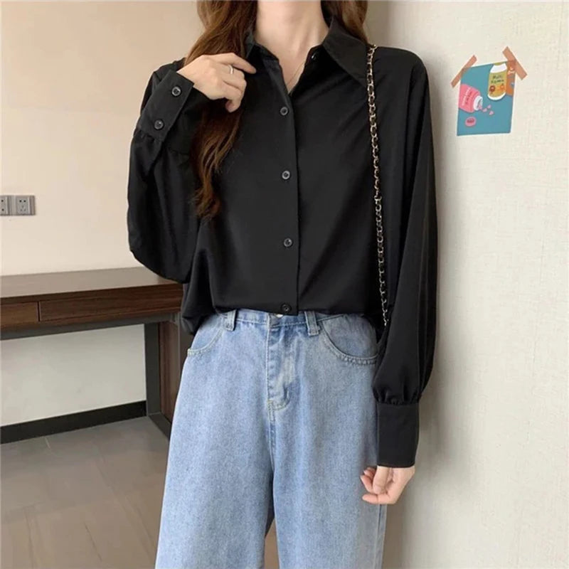 Chiffon White Button-Up – Loose Fit Office Shirt