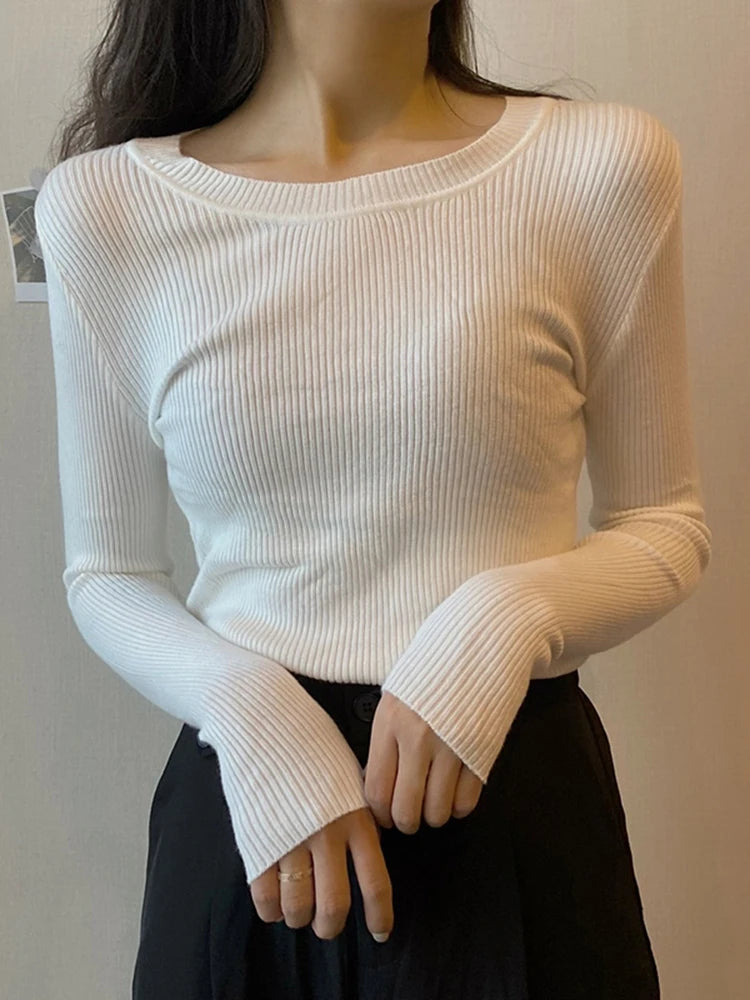 Autumn O-Neck Knit Pullover – Long Sleeve Slim Fit