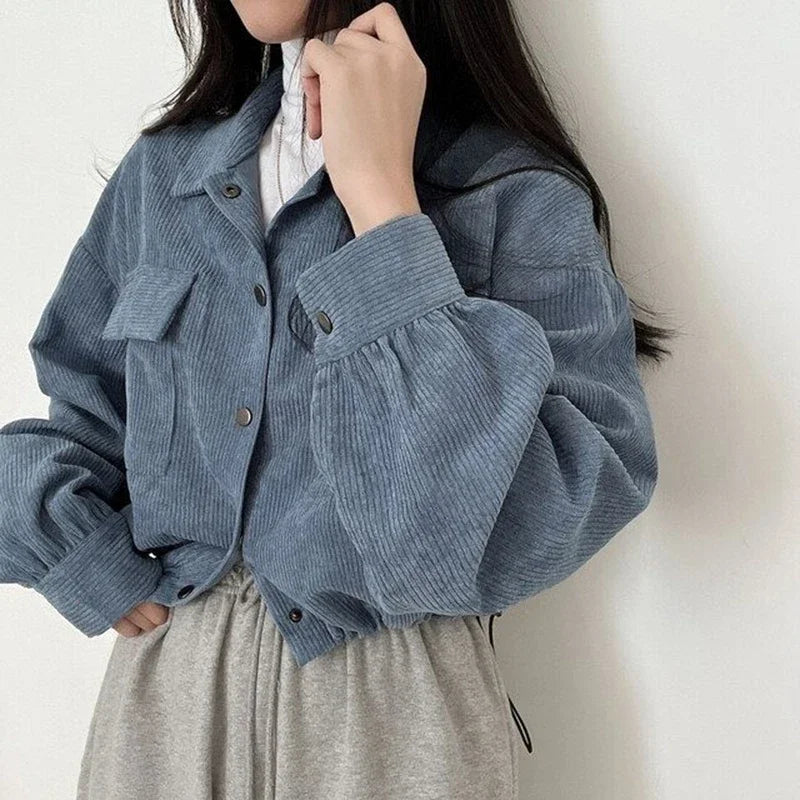 Corduroy Blouse Jacket – Drawstring Short Coat