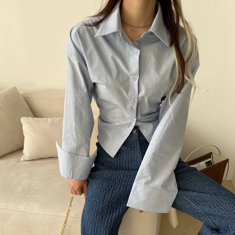 Bandage Chic Long Sleeve Casual Blouse – Solid Collar