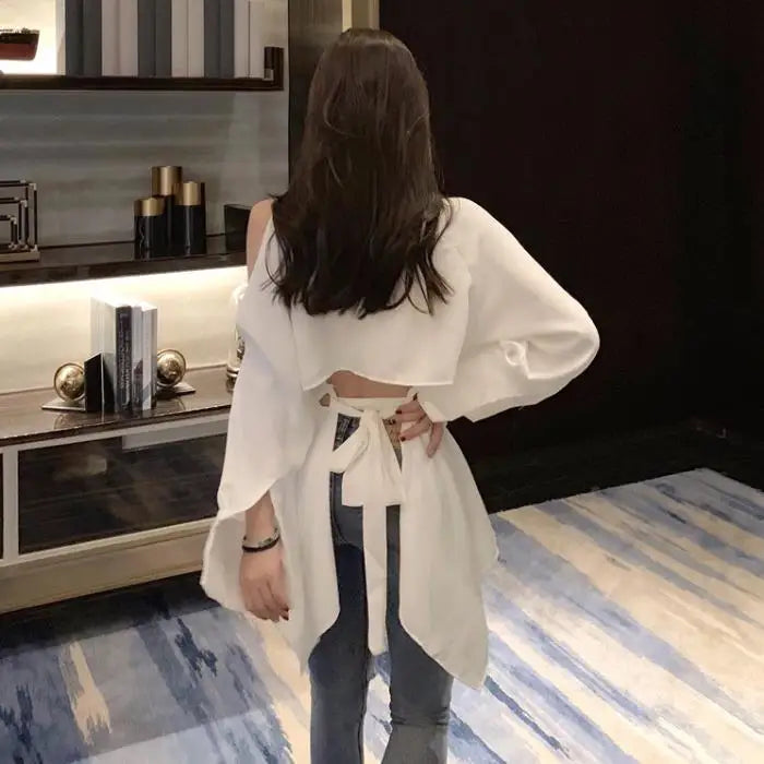 Off-Shoulder Long Sleeve Blouse – Backless Design
