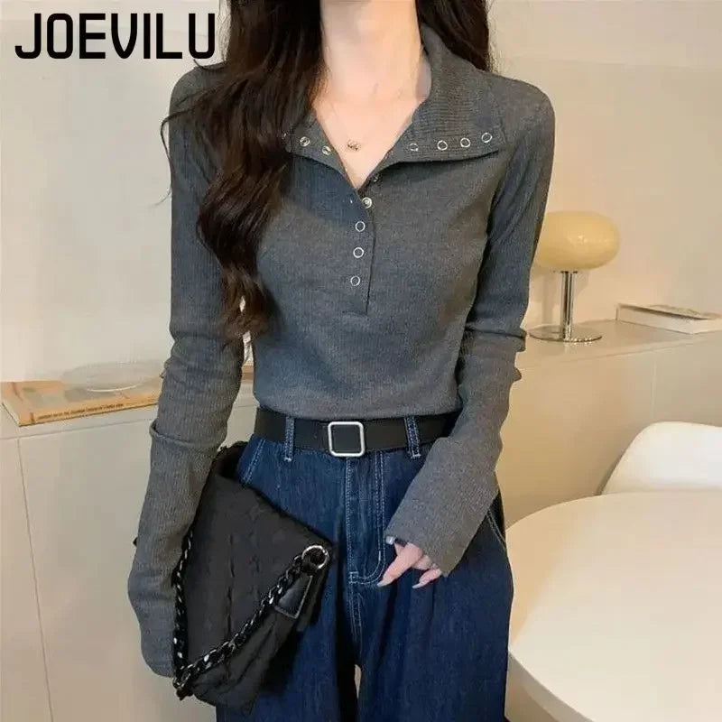 Slim Inner Knit Sweater – V-Neck Button