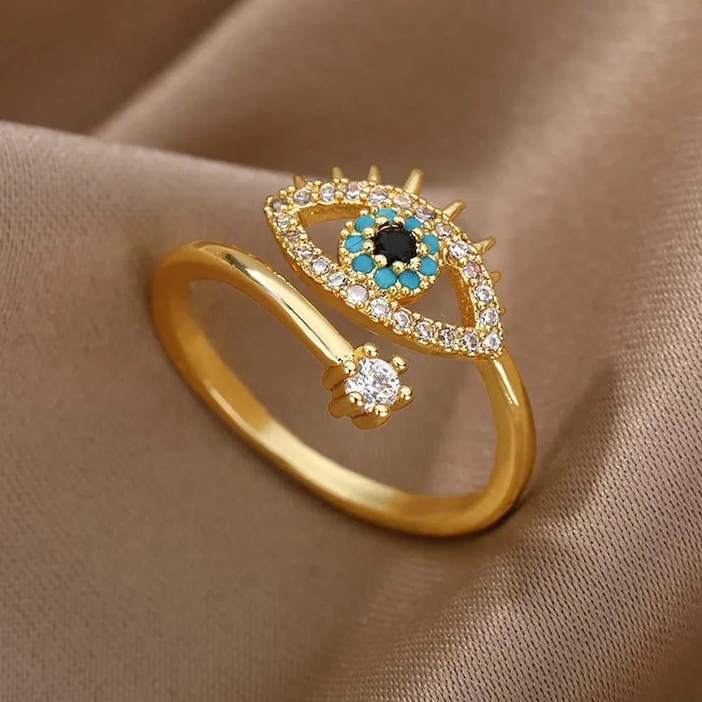 925 Silver Crystal Evil Eye Adjustable Ring