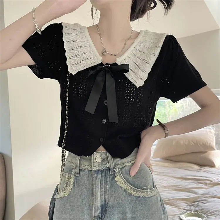 French Doll Knit Cardigan – Short Sleeve Summer Top
