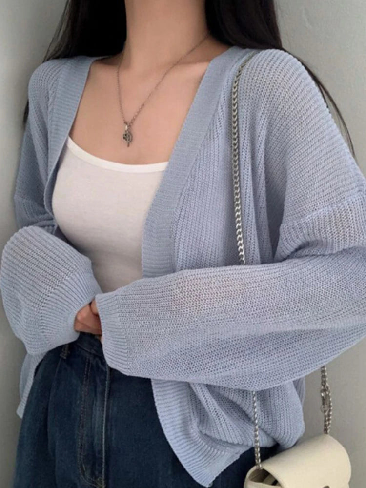 White Knit Cardigan – Summer UV Long Sleeve
