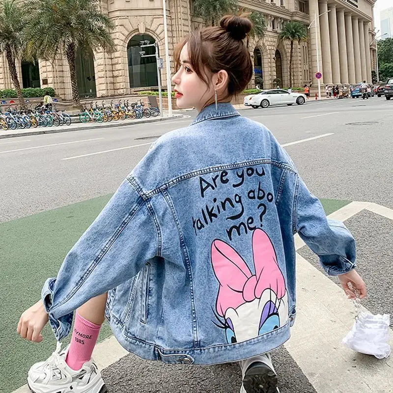 Cartoon Denim Jacket – Cute Loose Fit Spring Outerwear
