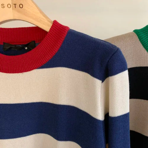 Striped Pullover Sweater – Vintage Knit Top