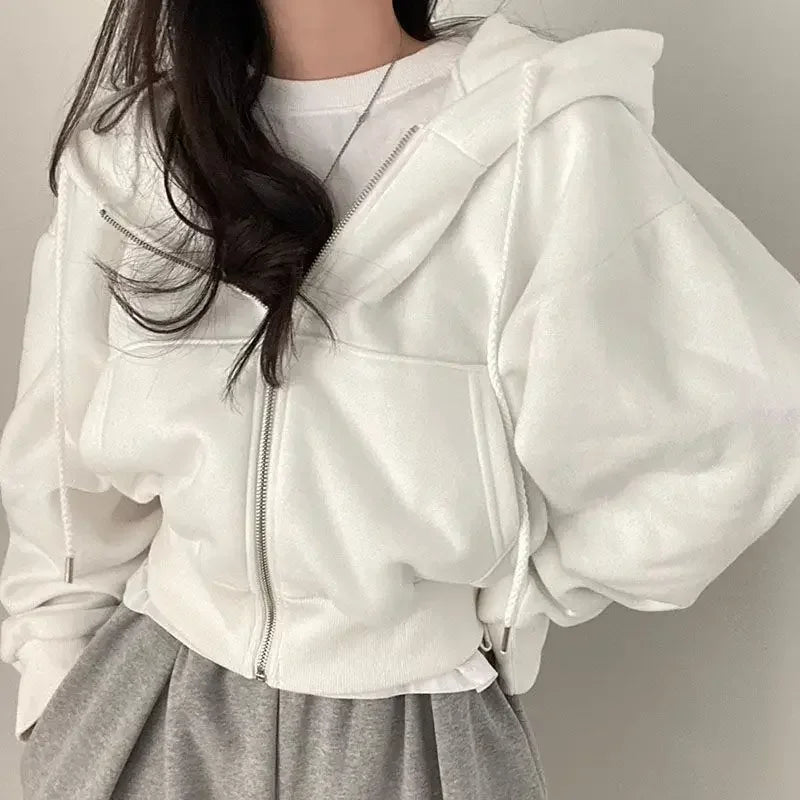 Cropped Hoodie Jacket – Zip-Up Oversized Sweatshirt