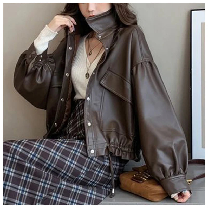 Lapel Leather Jacket – Loose Fit Minimal Rider Style