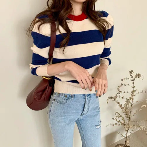Striped Pullover Sweater – Vintage Knit Top