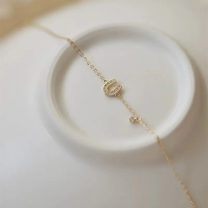 925 Sterling Silver 14K Gold Plated Letter U Bracelet