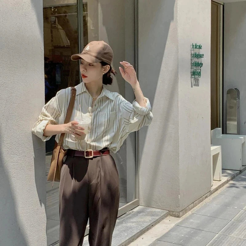 Vintage Striped Shirt – Oversize Blouse Casual Top