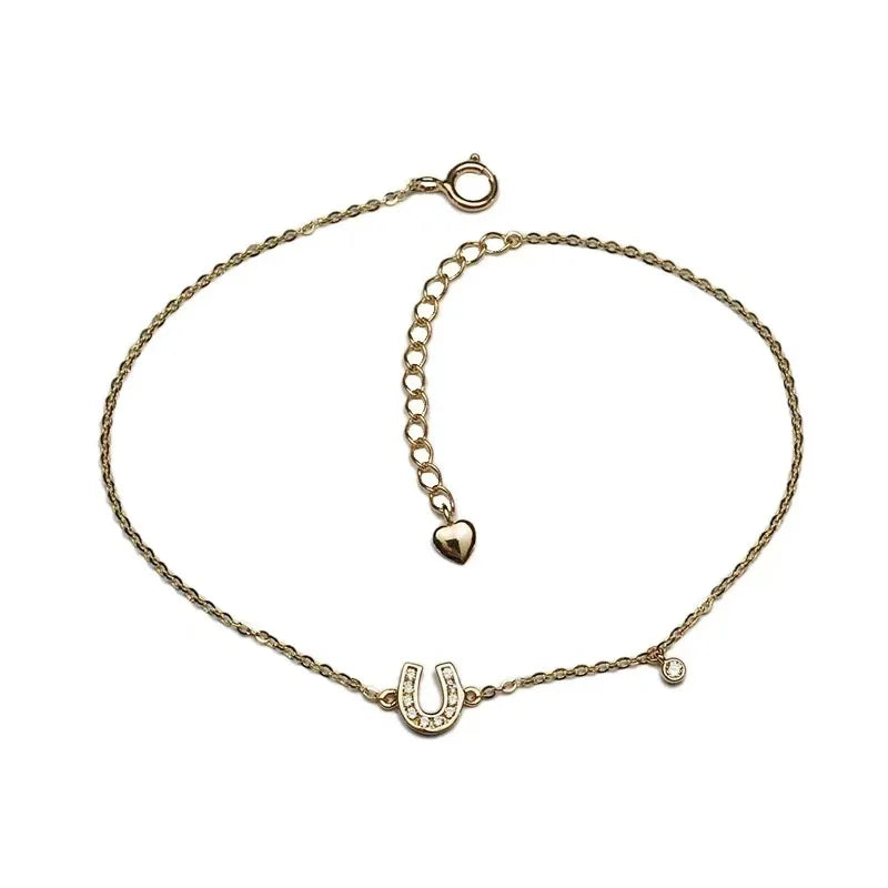 925 Sterling Silver 14K Gold Plated Letter U Bracelet