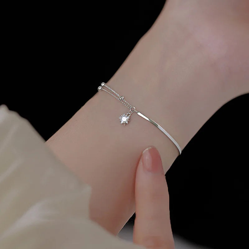 925 Sterling Silver Zircon Star Pendant Bracelet